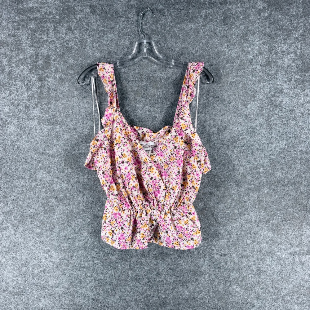 Reserved Women's L Multicolor Floral Sleeveless Ruffle Strap Peplum Blouse NWT